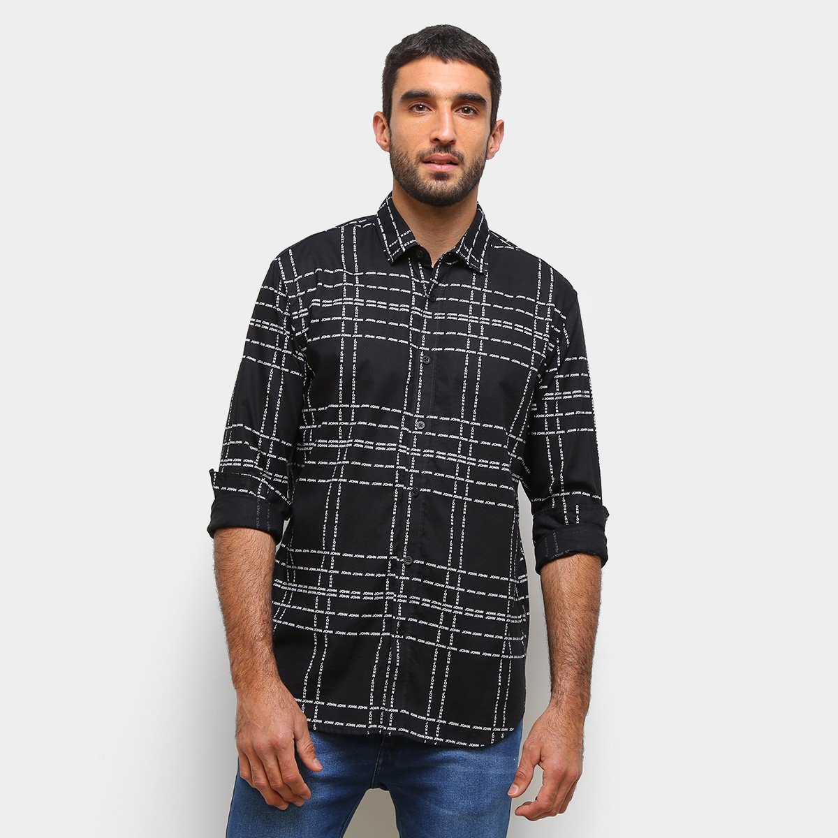 Camisa John John Xadrez Manga Longa Masculina