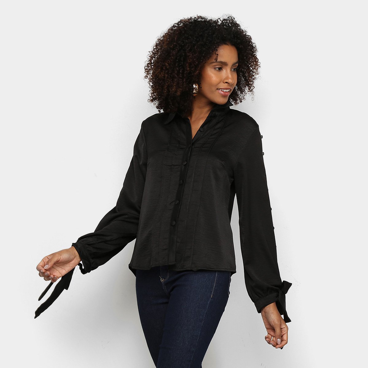 Camisa Manga Longa Road Mel Textura Laços Feminina