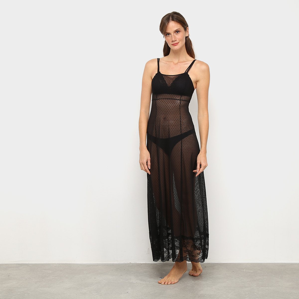 Camisola Hope Renda Transparente Longa Feminina