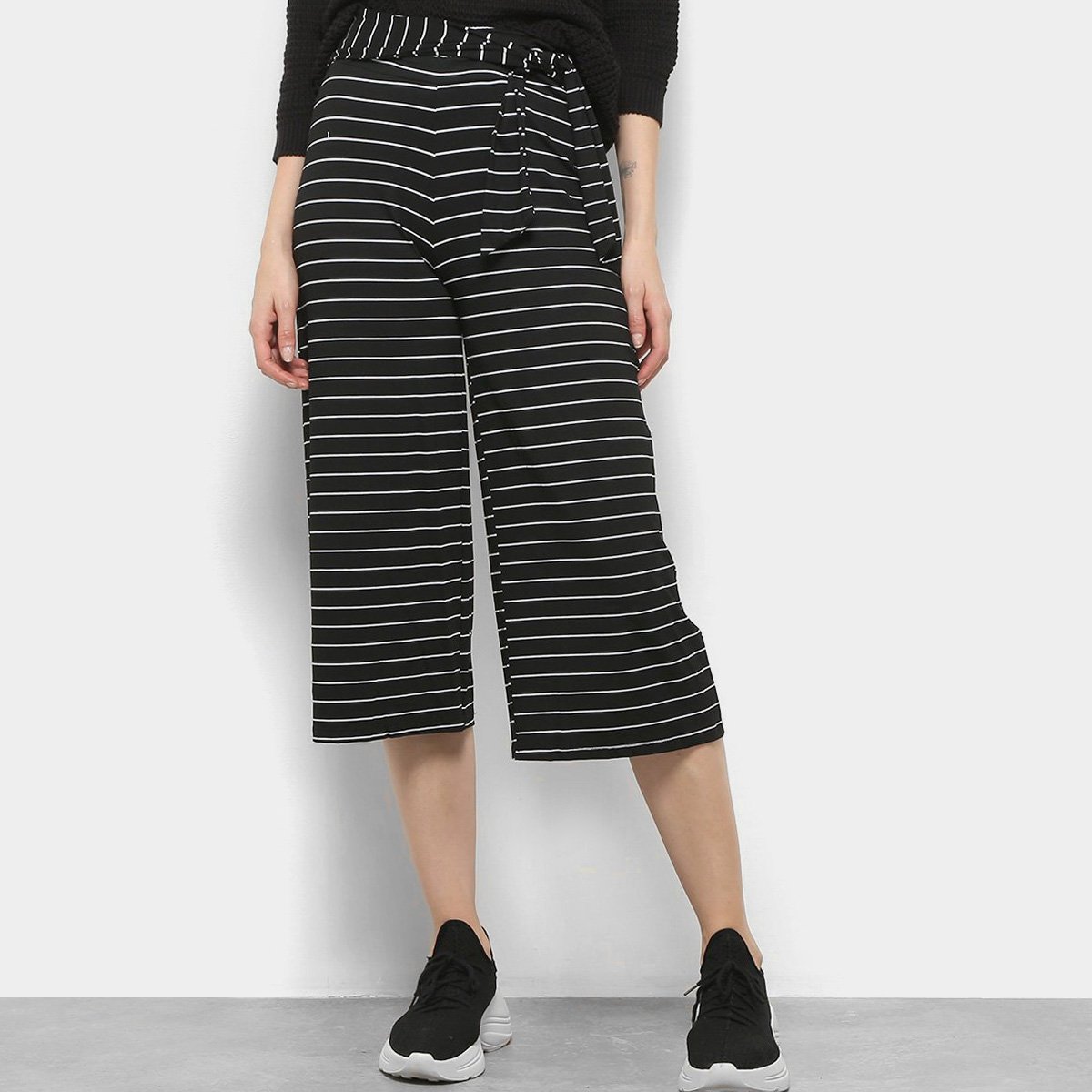 Calça Pantacourt Mercatto Listrada Faixa Cintura Feminina