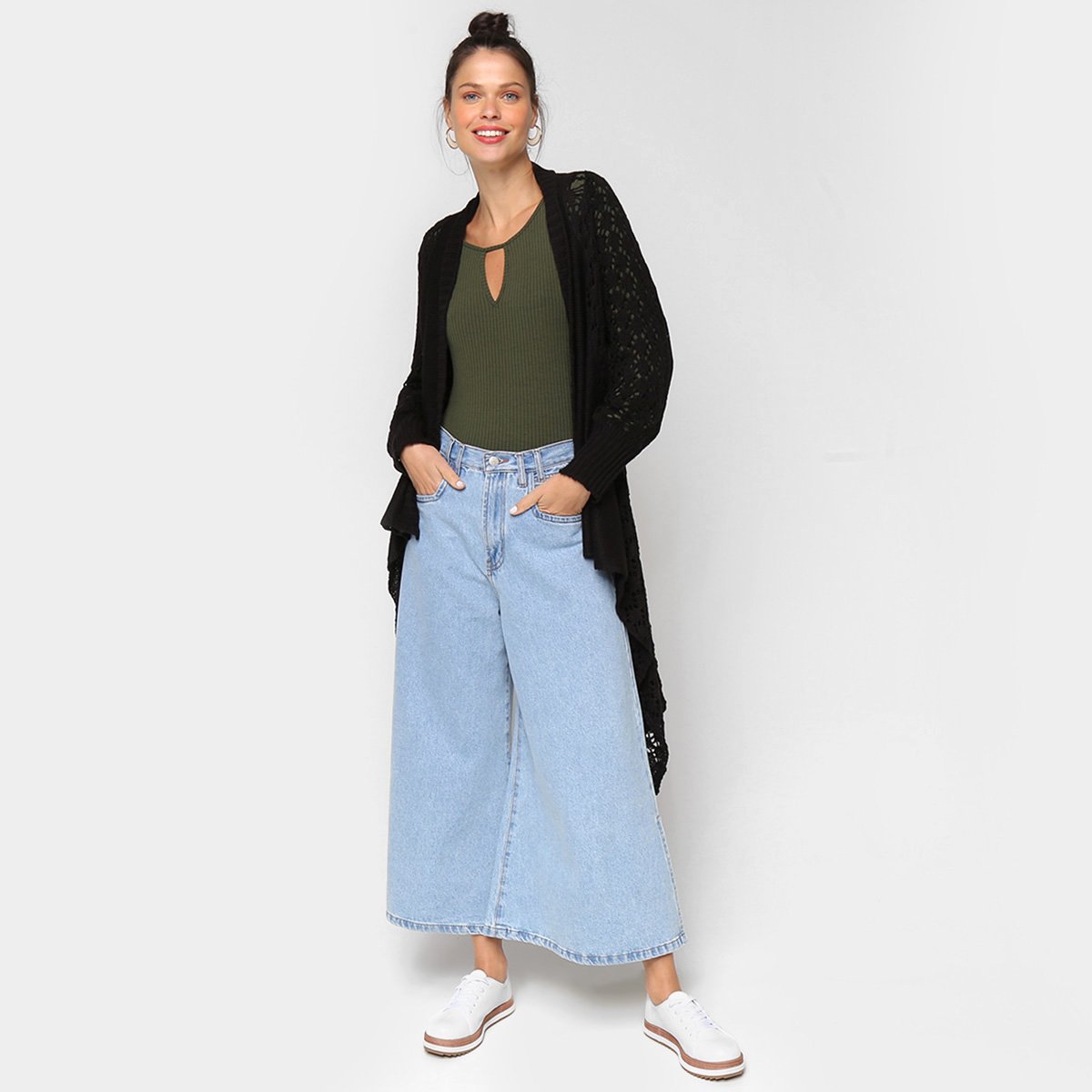 Cardigan Longo Mercatto Vazado Feminino