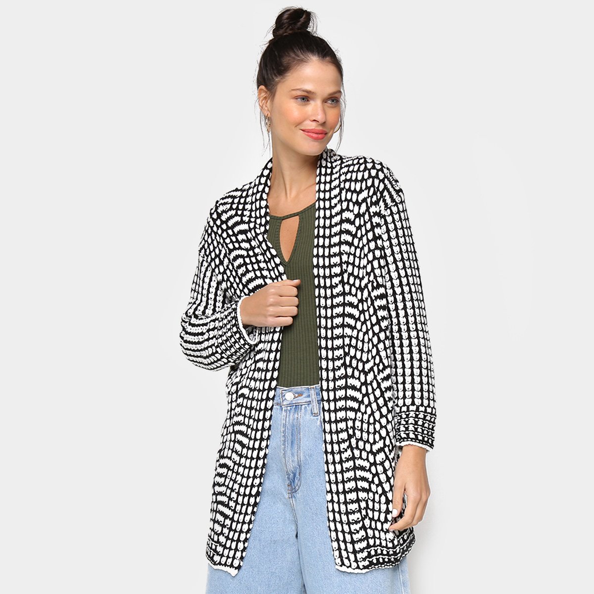 Cardigan Longo Mercatto Bicolor Feminino
