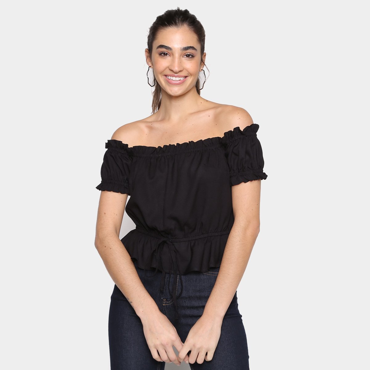 Blusa Mercatto Ombro a Ombro Babados Feminina