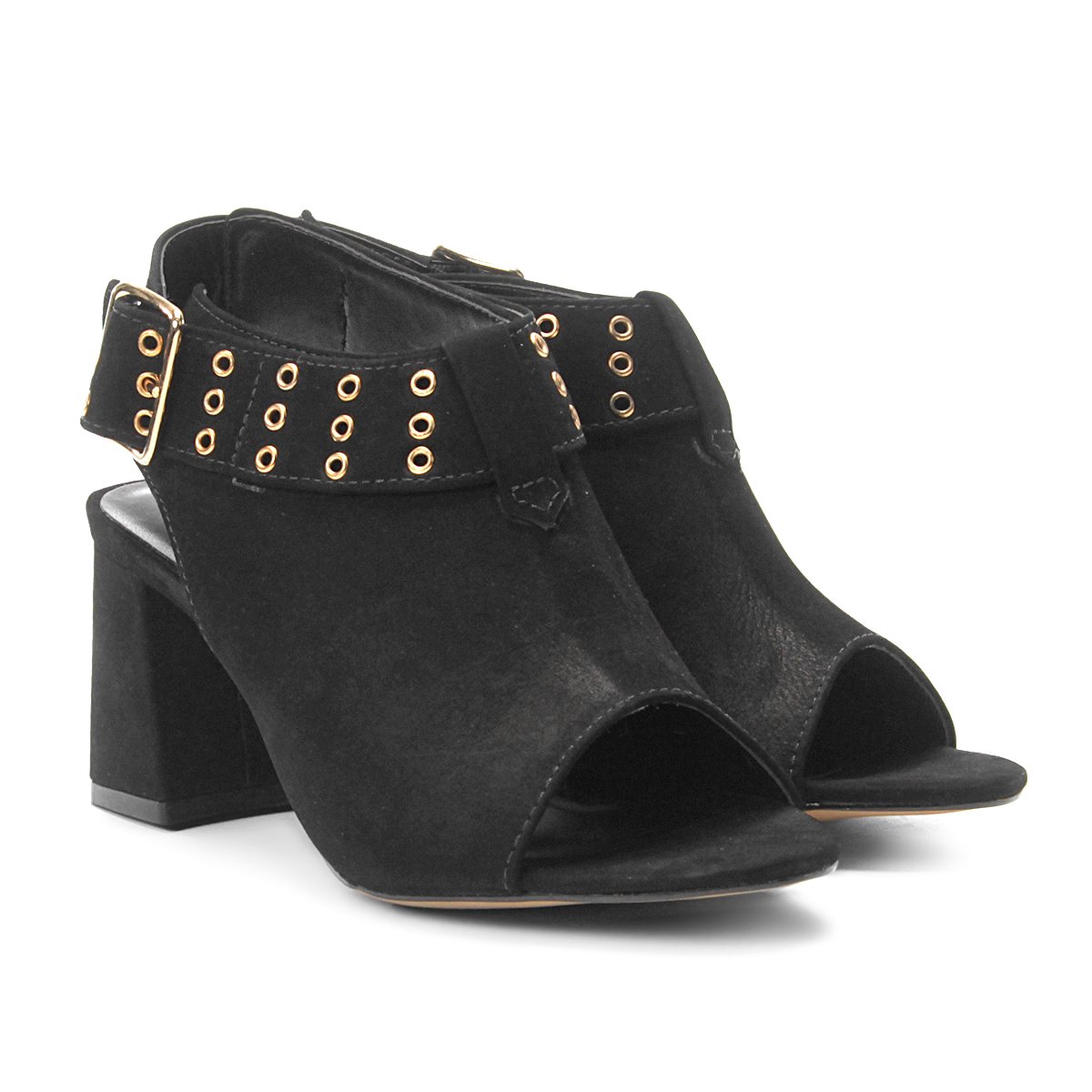 Ankle Boot Couro Mezzo Punto Salto Bloco
