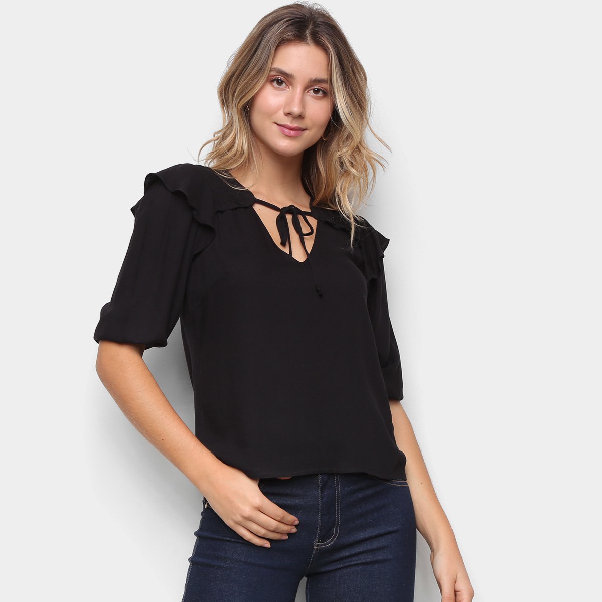 Blusa Il Shin Manga 3/4 Com Babado Feminina