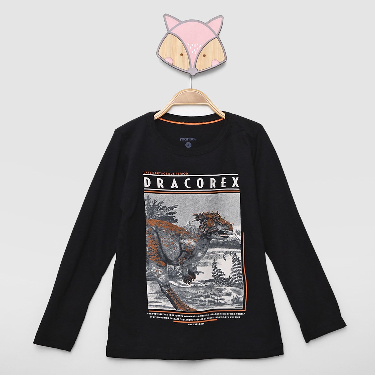 Camiseta Infantil Marisol Manga Longa Malha Estampada Dinossauro Menino