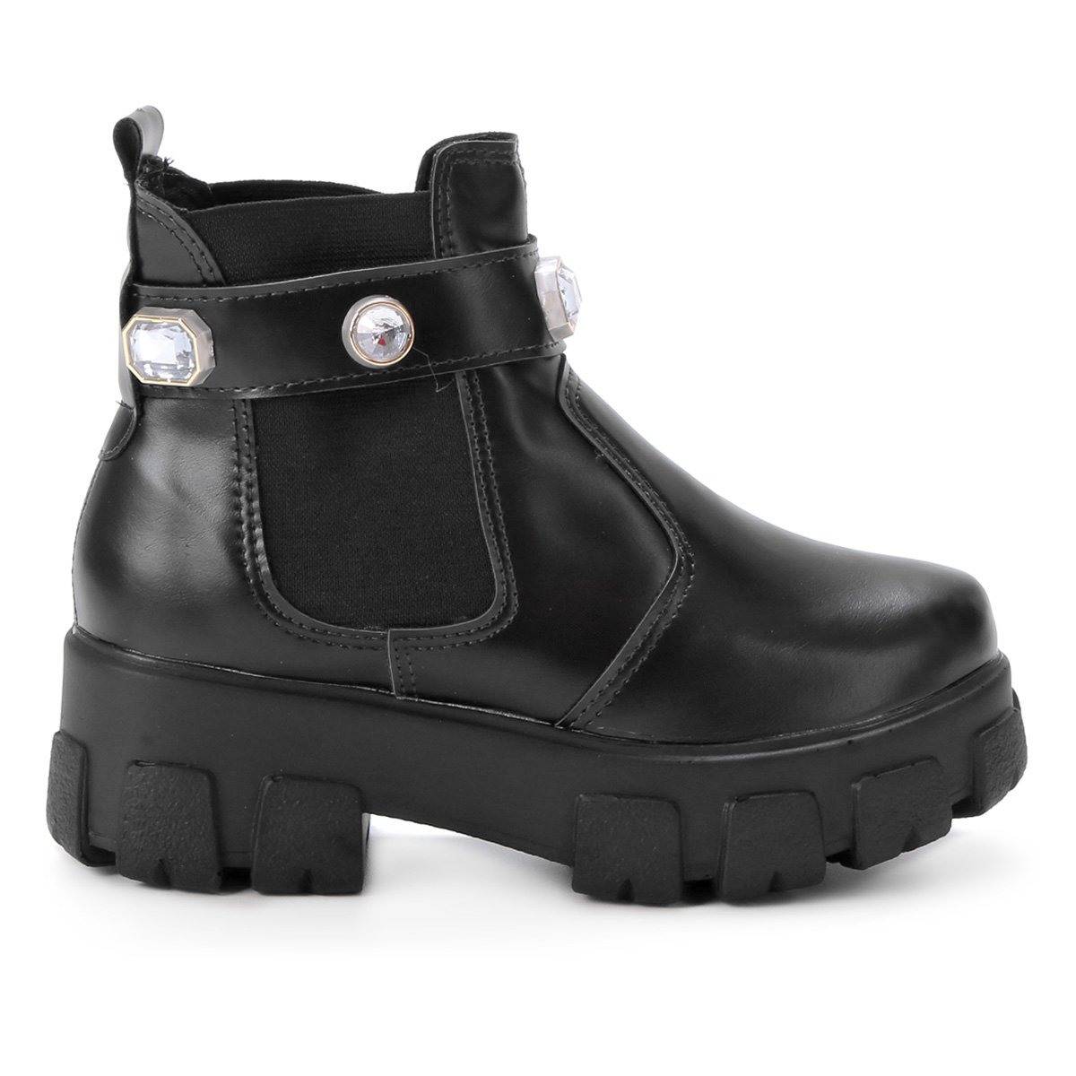 Bota Infantil Chelsea Cano Curto Menina Fashion Pedraria Tratorada Feminina