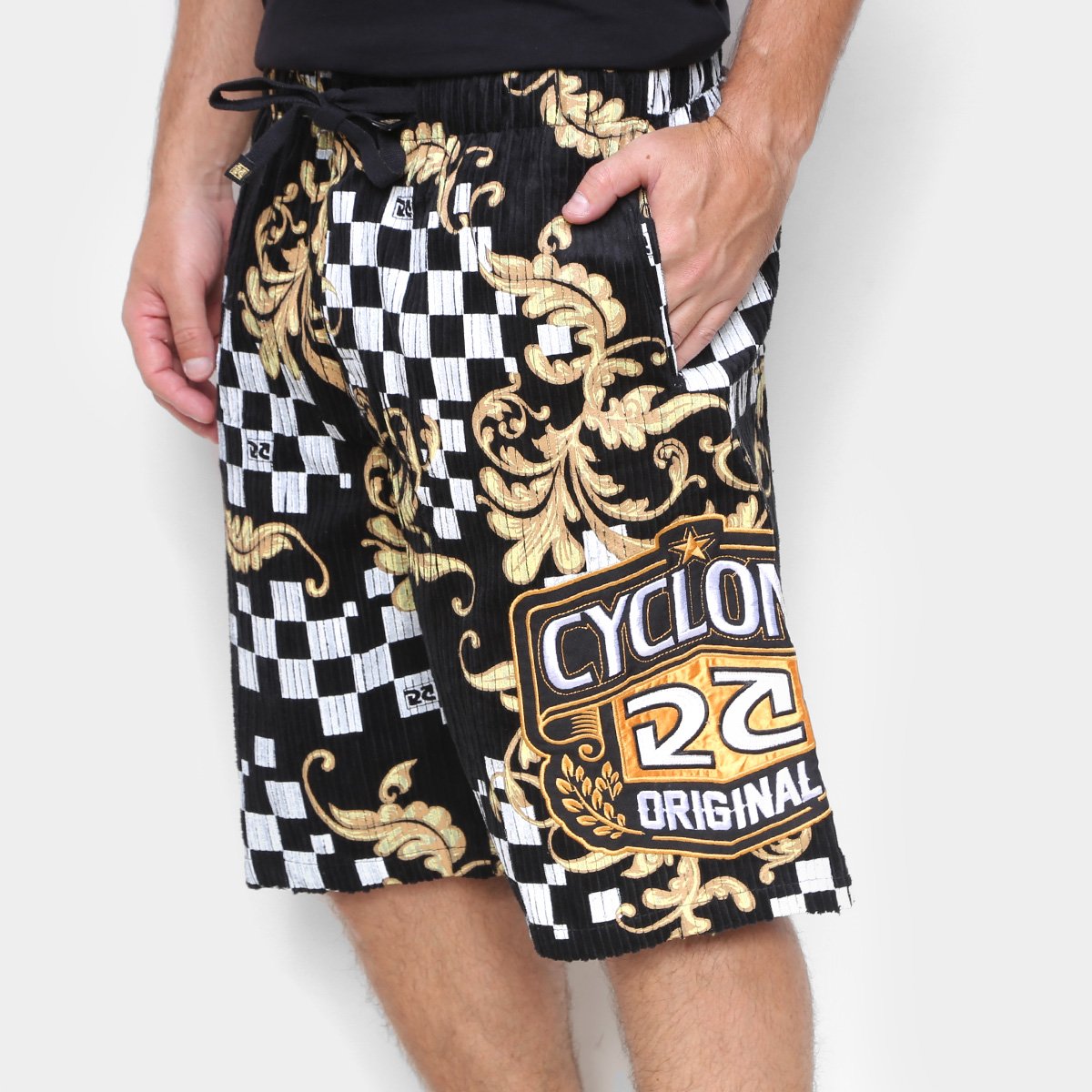 Bermuda Cyclone Veludo Chess Tribal Masculina