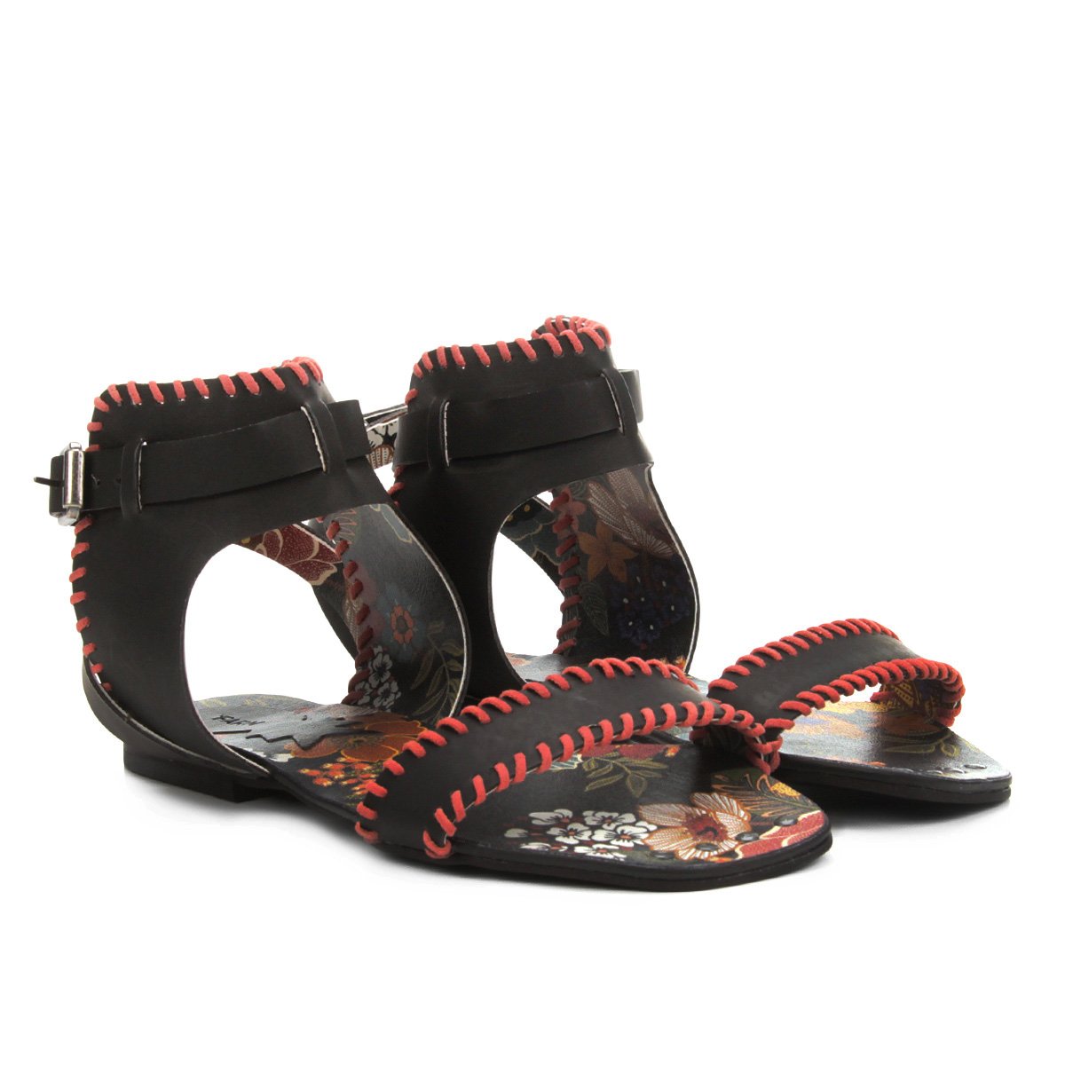 Rasteira Farm Cano Alinhavado Floral Feminina