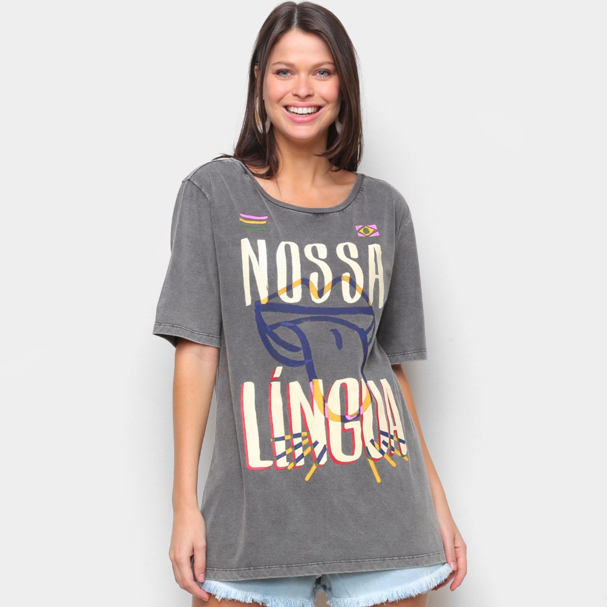 Blusa Farm T-Shirt Língua Brasileira Feminina