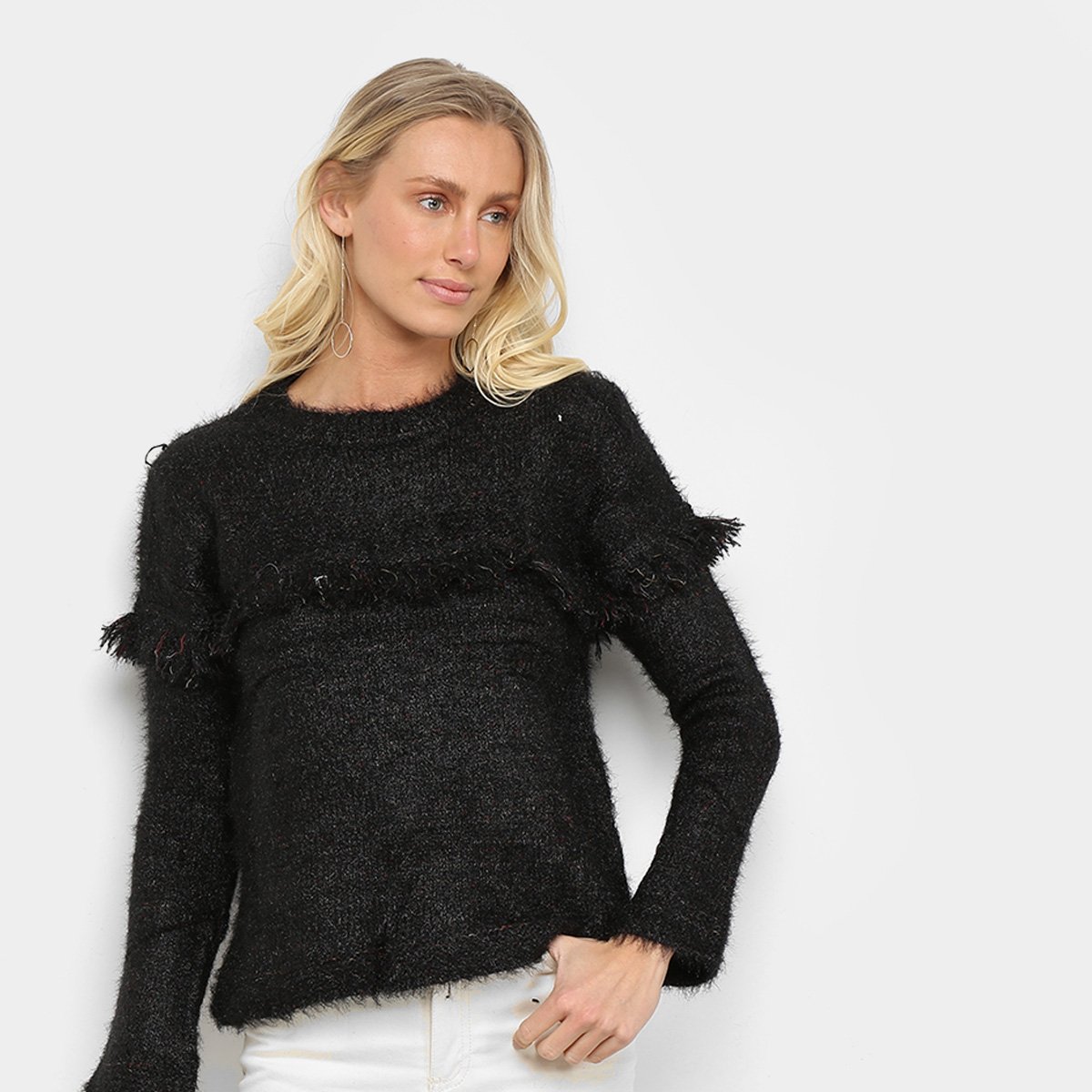 Suéter Favorita's Franja Feludo Lurex Feminino