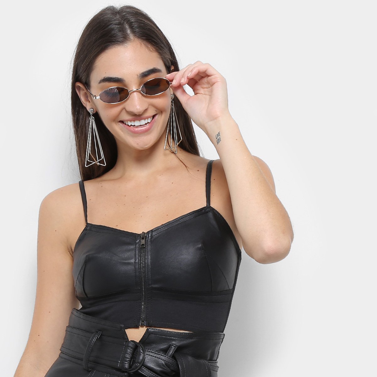 Top Couro Open Zíper Feminino