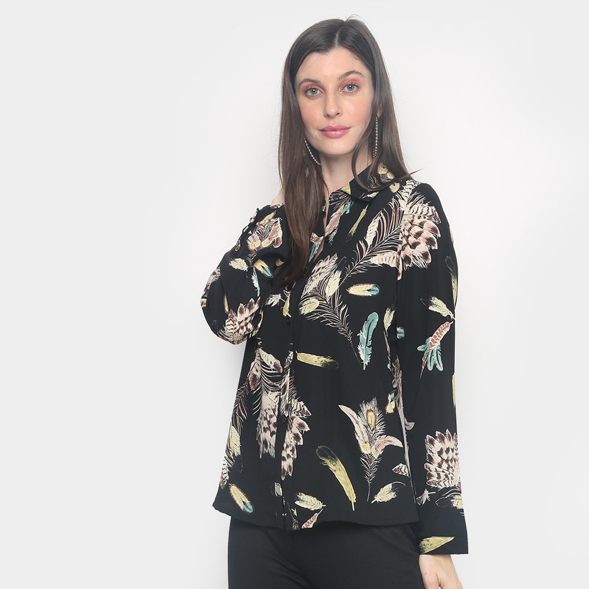 Camisa Charm Lady Estampada Penas Feminina