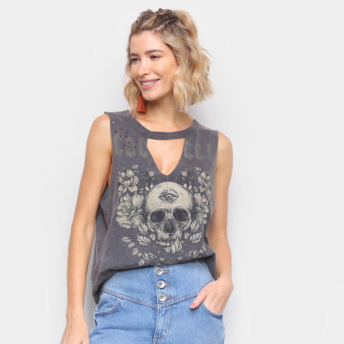 Blusa Colcci Regata Com Abertura Caveira Feminina