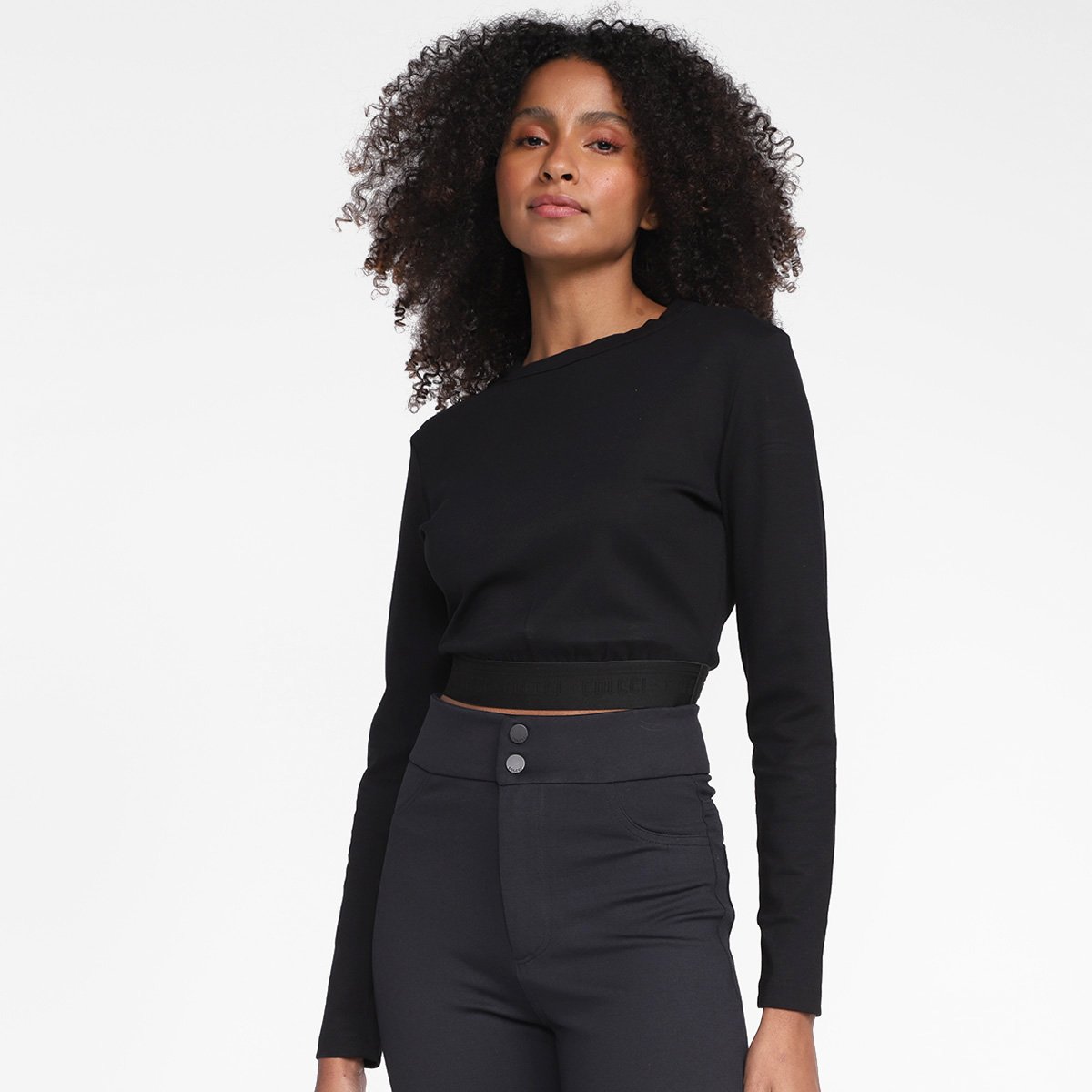 Blusa Cropped Colcci Viscose Manga Longa Feminina