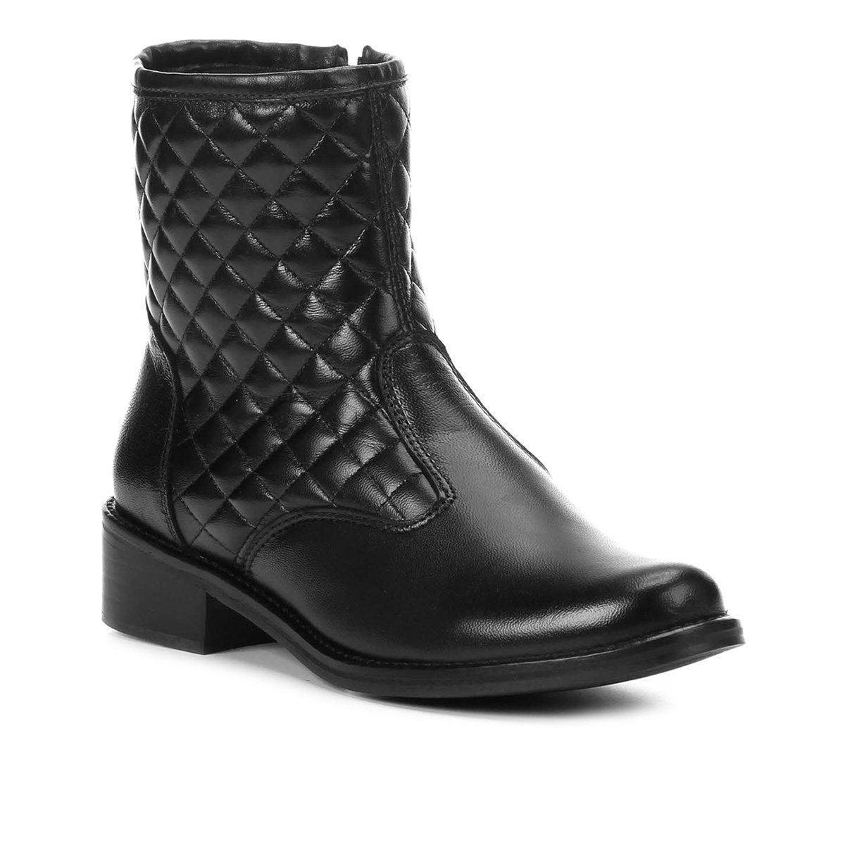 Bota Couro Cano Curto Shoestock Biker Matelassê Feminina