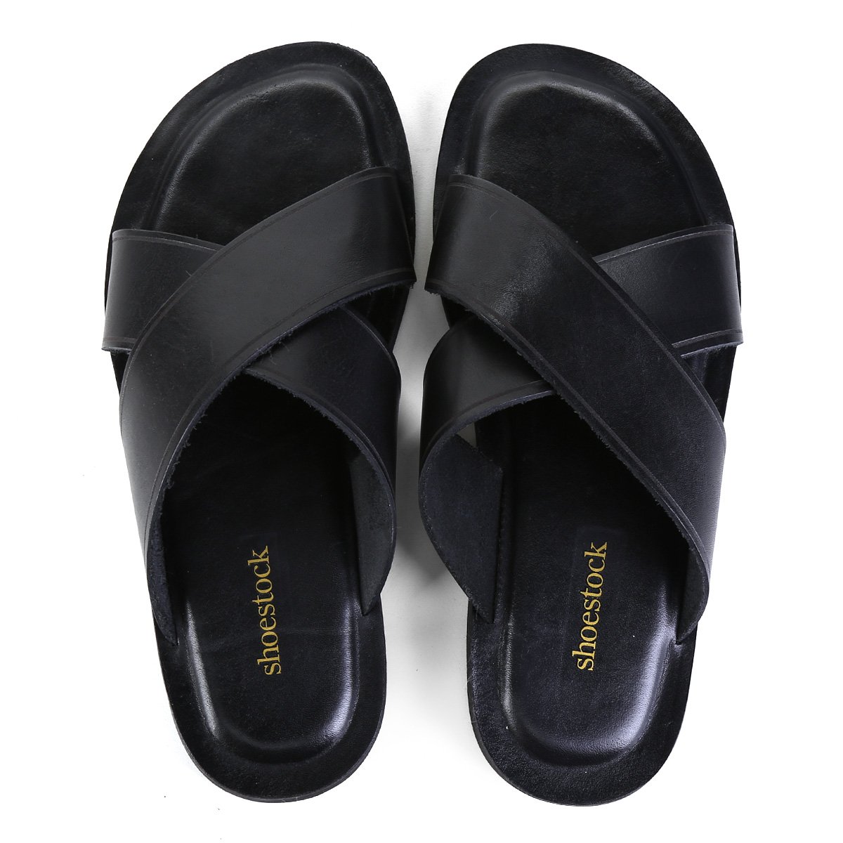 Chinelo Couro Shoestock Tiras Cruzadas Masculino
