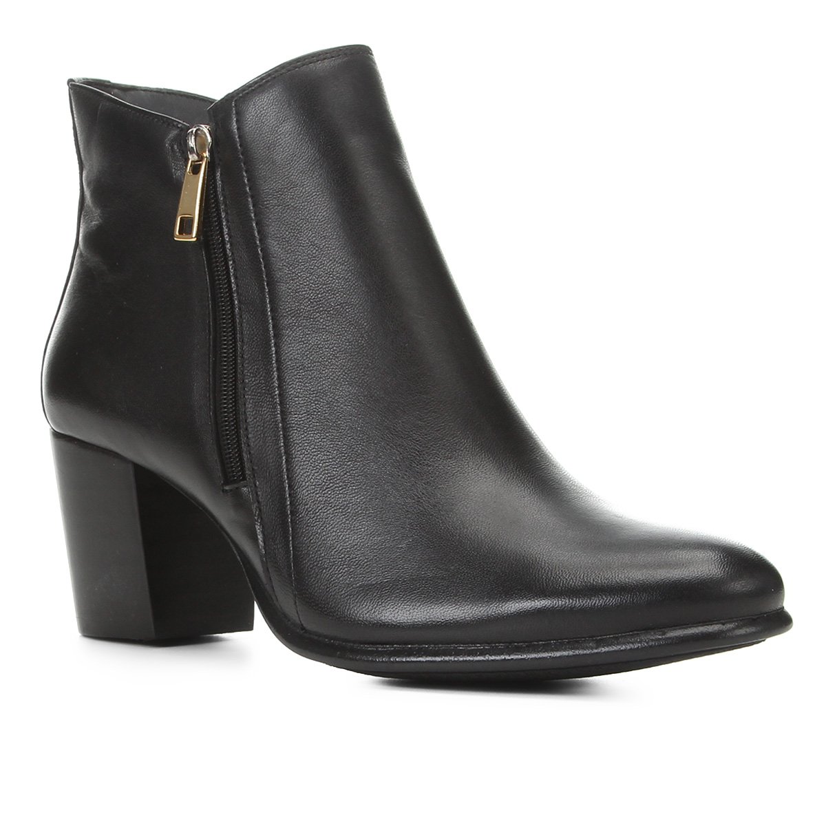 Bota Couro Shoestock Cano Curto Zíper Feminina