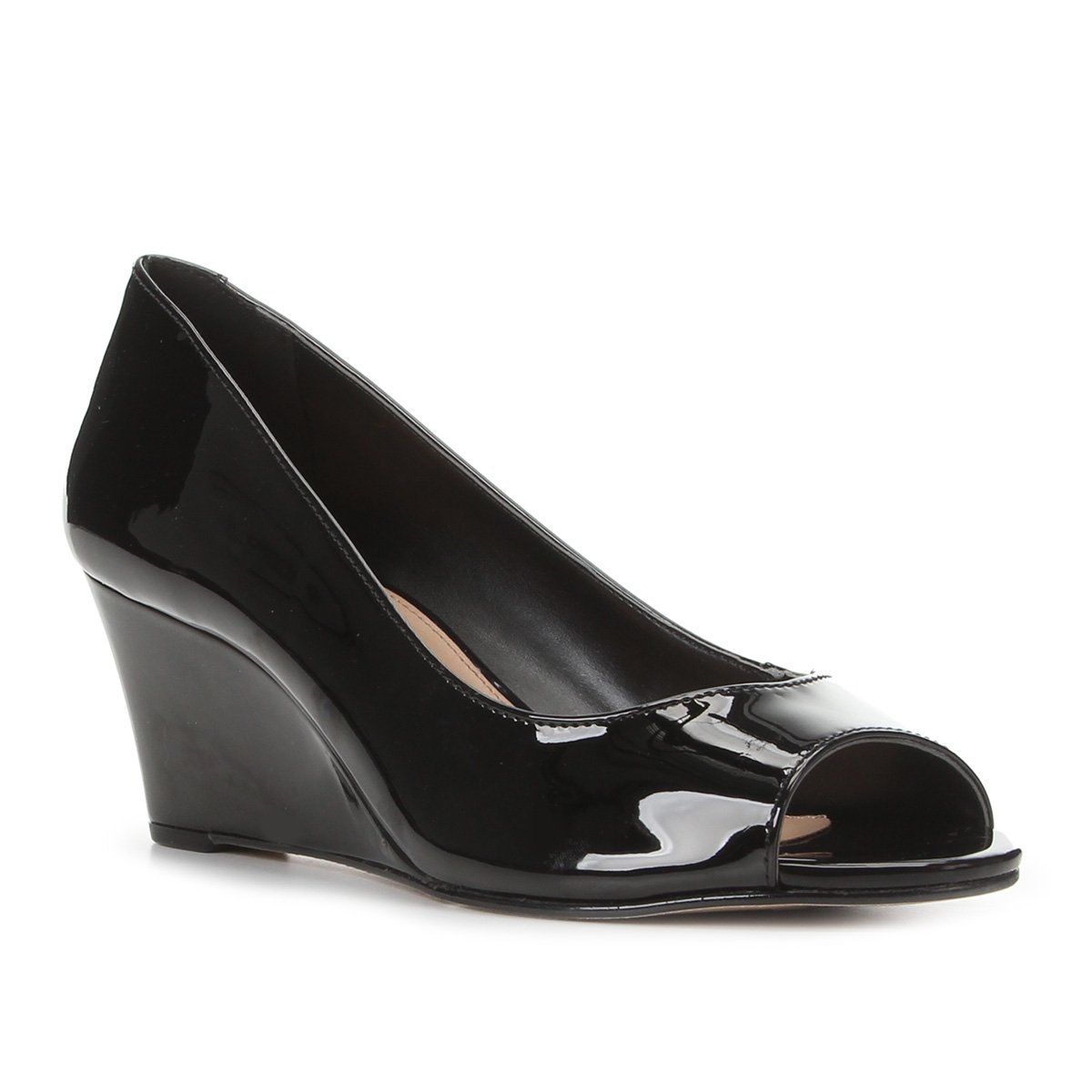 Peep Toe Shoestock Anabela Verniz Salto Médio