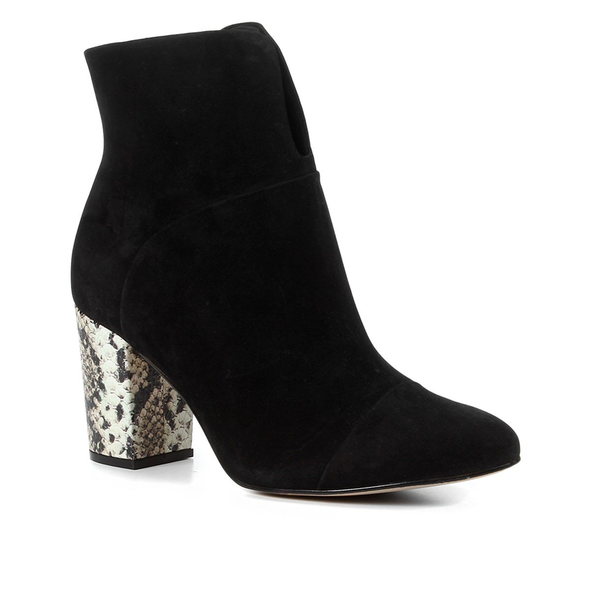 Bota Couro Cano Curto Shoestock Salto Bloco Snake Feminina