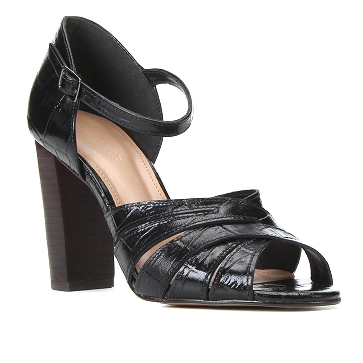 Sandália Couro Shoestock Croco Tiras Cruzadas Feminina
