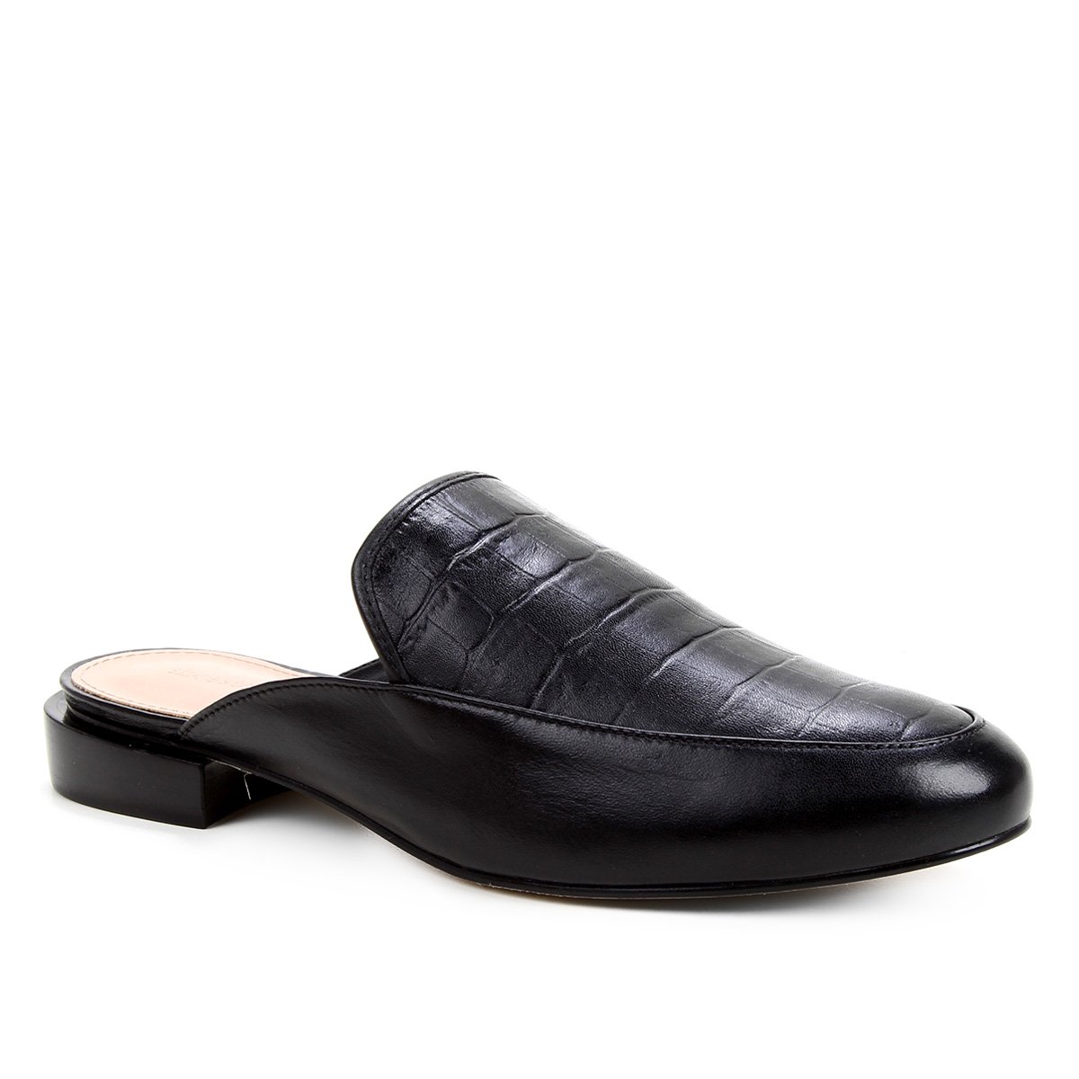 Mule Couro Shoestock Salto Baixo Croco