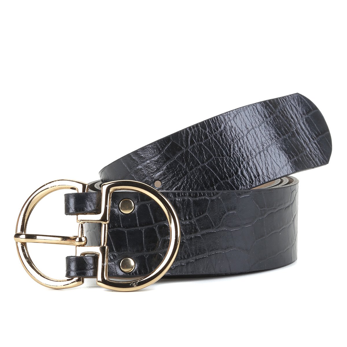 Cinto Couro Shoestock Croco Fivela Dupla Feminino