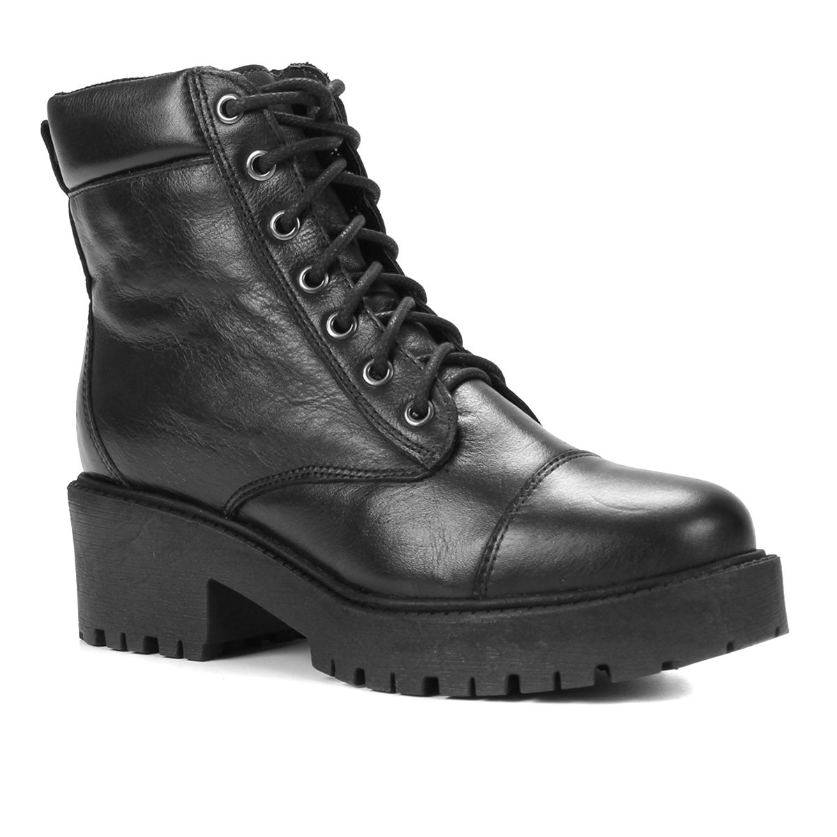 Bota Coturno Shoestock Couro Salto Baixo Feminina