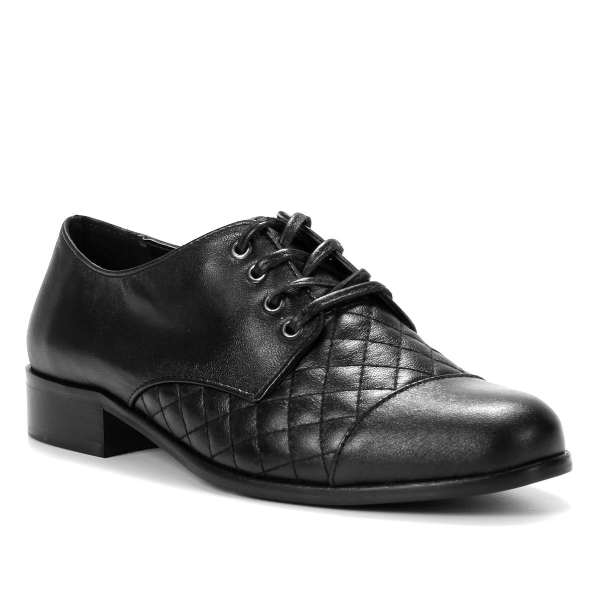 Oxford Couro Shoestock Salto Fachete Feminino