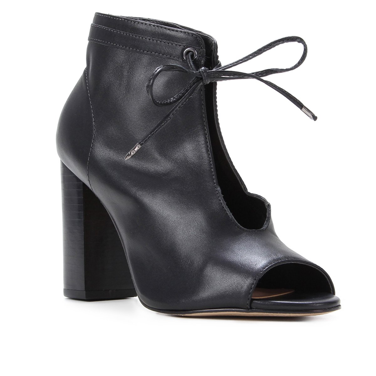 Ankle Boot Couro Shoestock Salto Alto Amarração