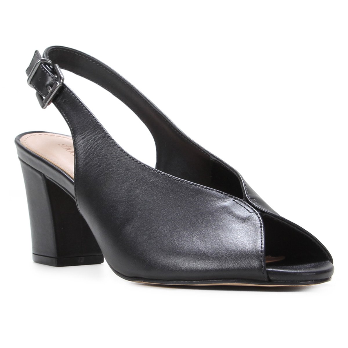 Peep Toe Couro Shoestock Salto Bloco Slingback