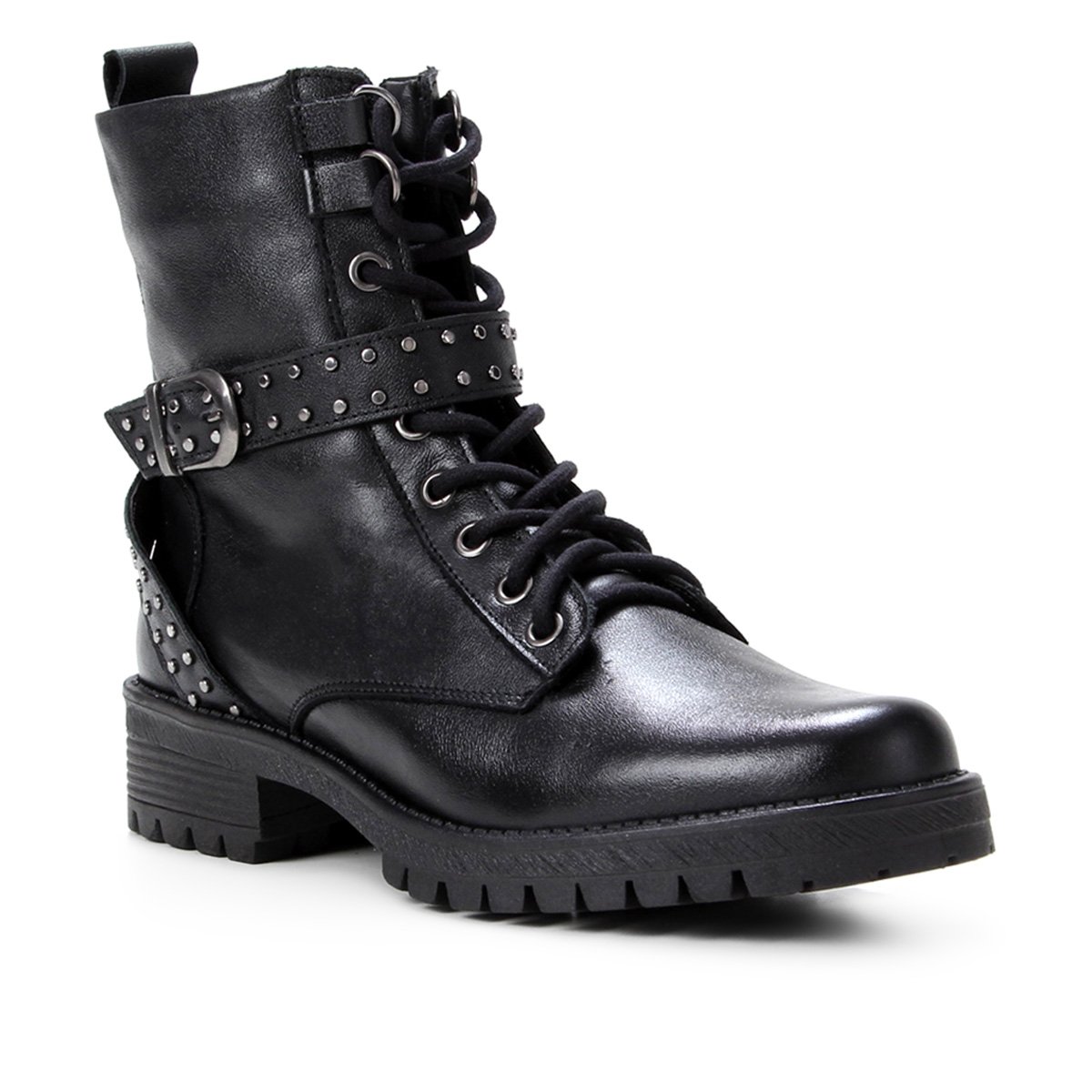 Bota Coturno Shoestock Couro Rebites Feminina