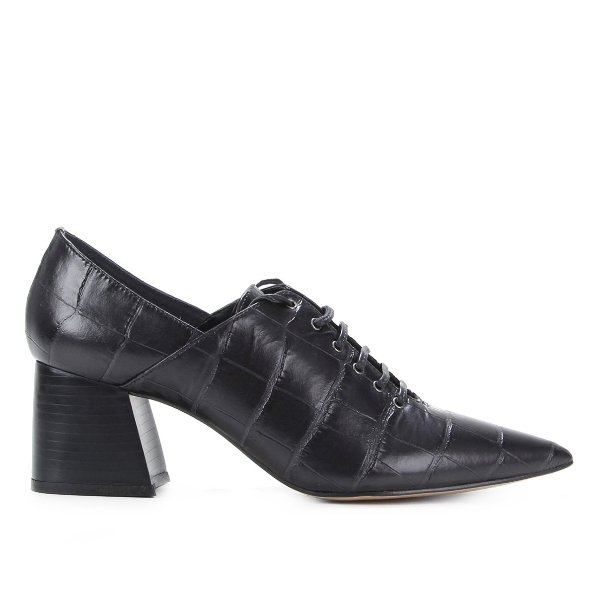 Oxford Couro Shoestock Croco Bico Fino Salto Médio Feminino