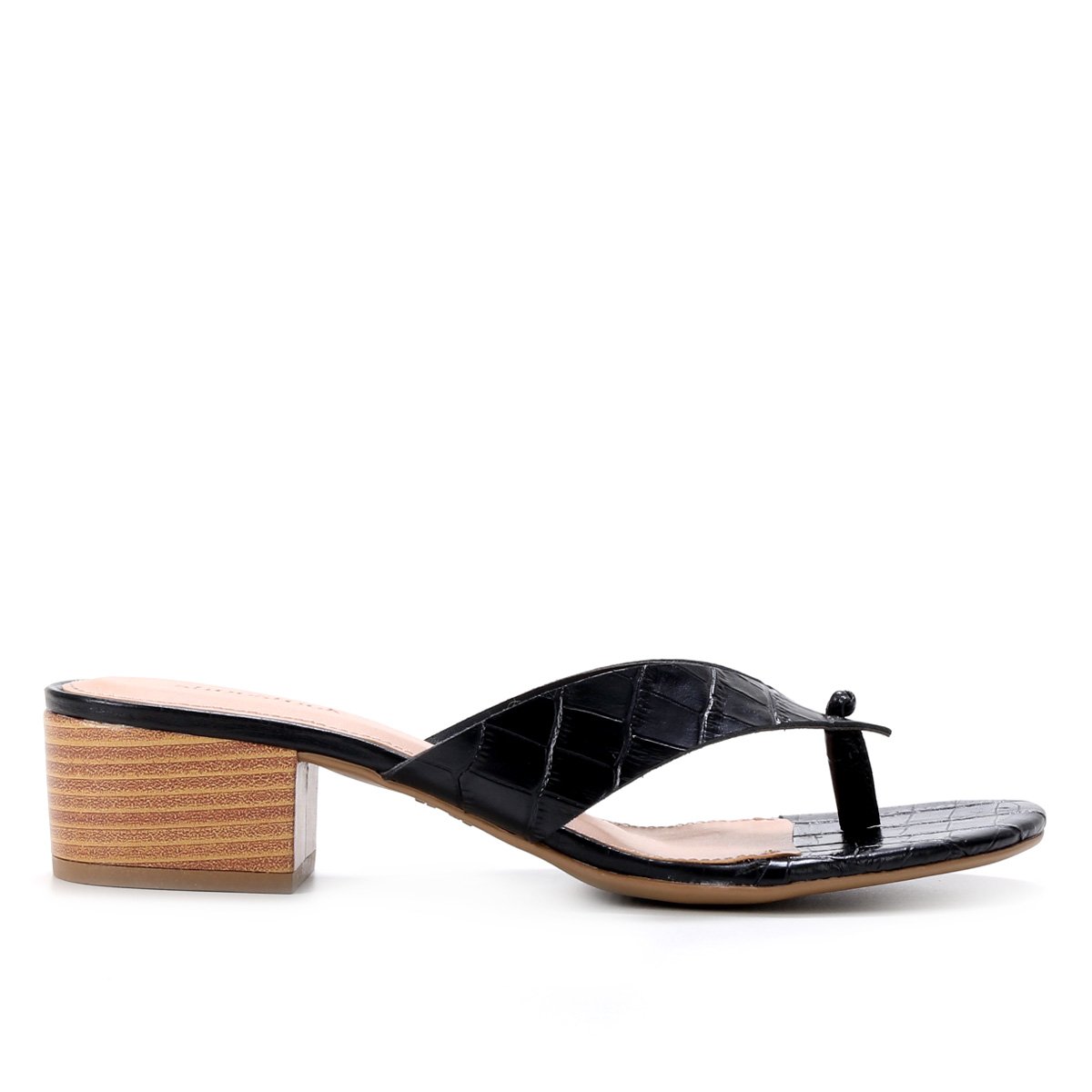 Tamanco Couro Shoestock Croco Salto Bloco