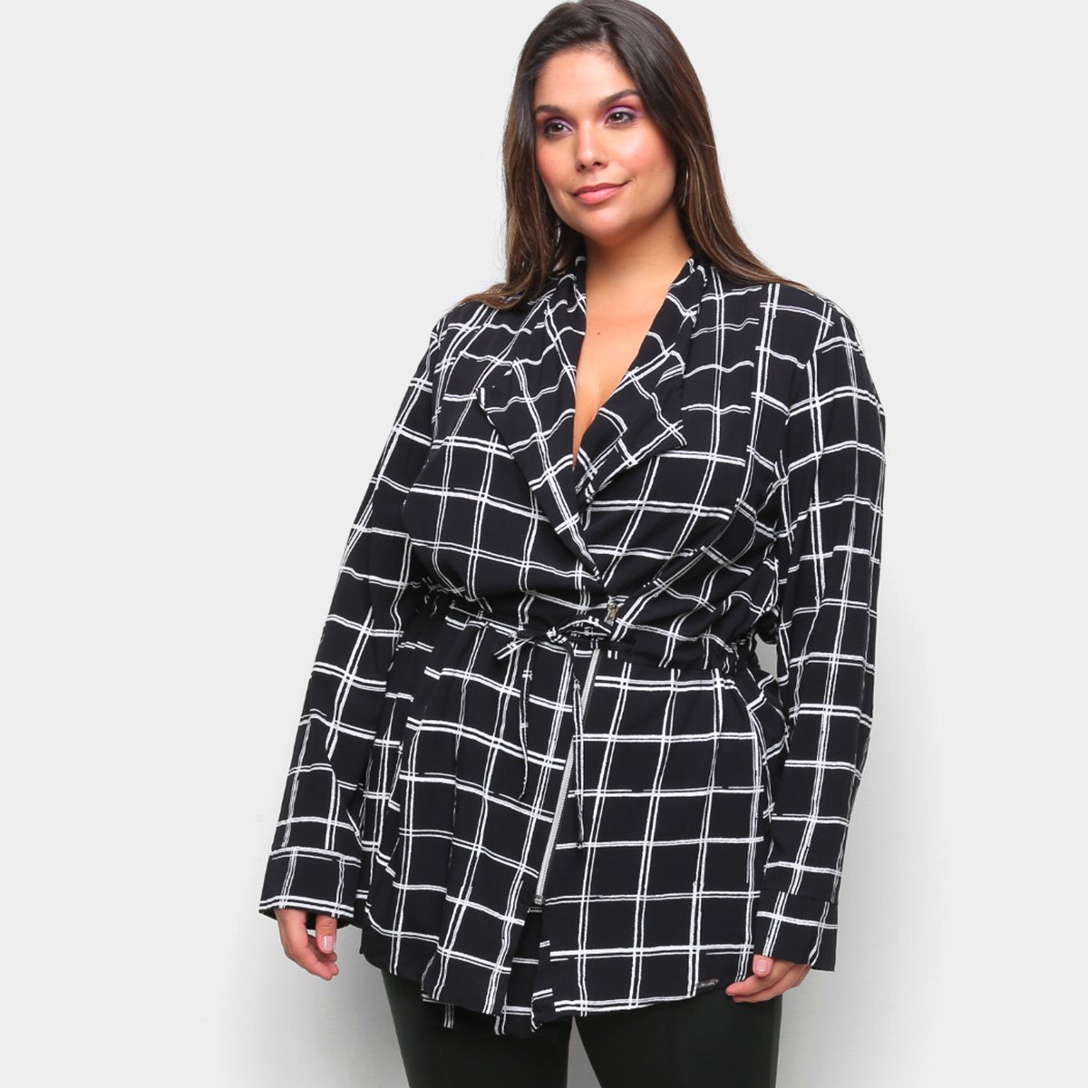 Parka Maelle Plus Size Xadrez Feminina