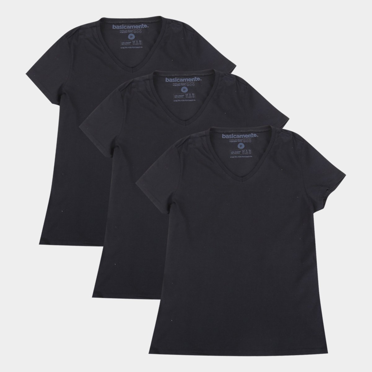 Kit Camisetas Basicamente Baby Look Lisas 3 Peças Femininas