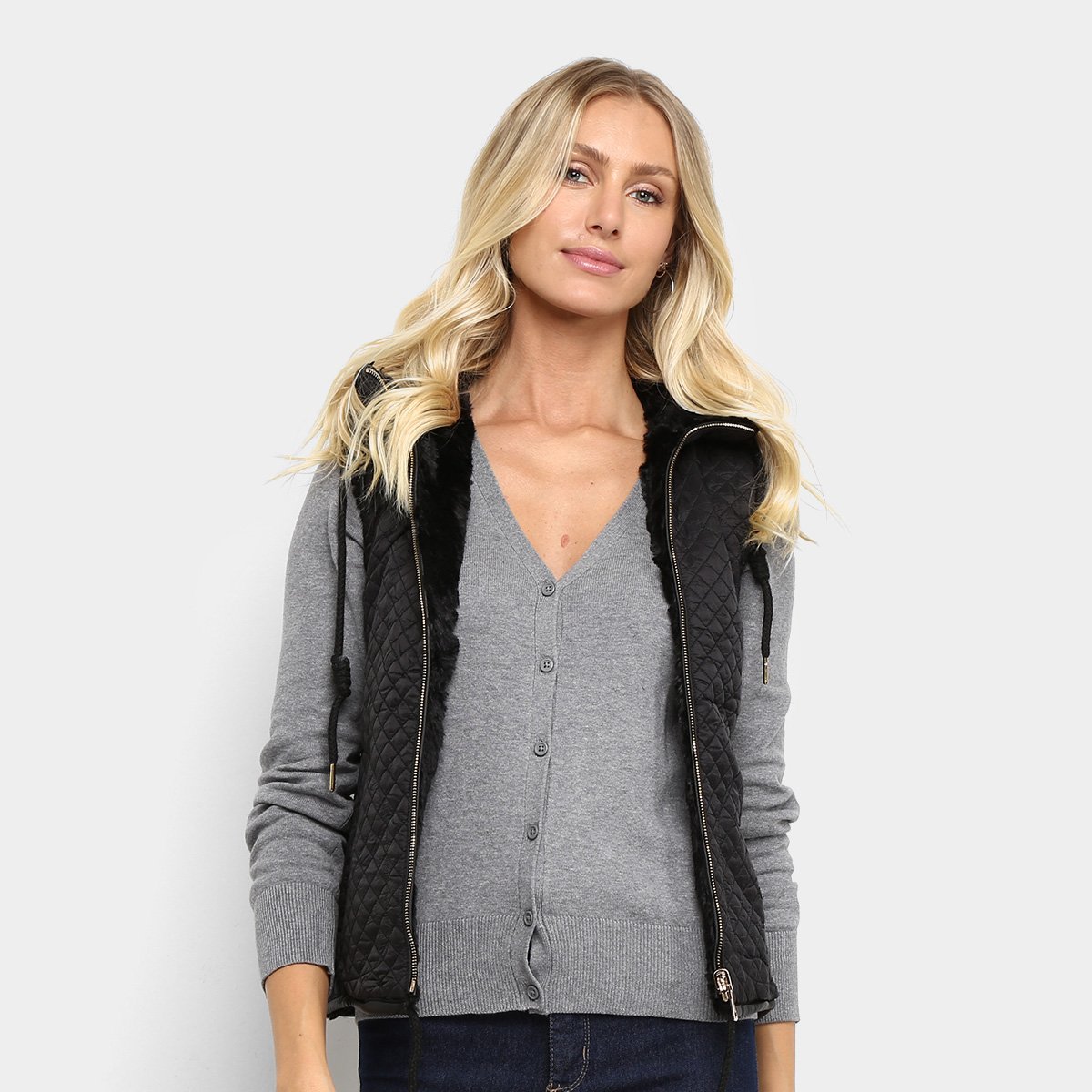Colete Dupla Face S&V Nylon com Capuz Feminino
