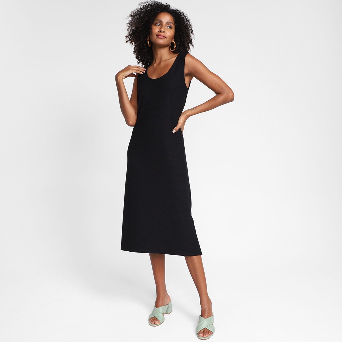 Vestido Lunender Midi Listrado Canelado