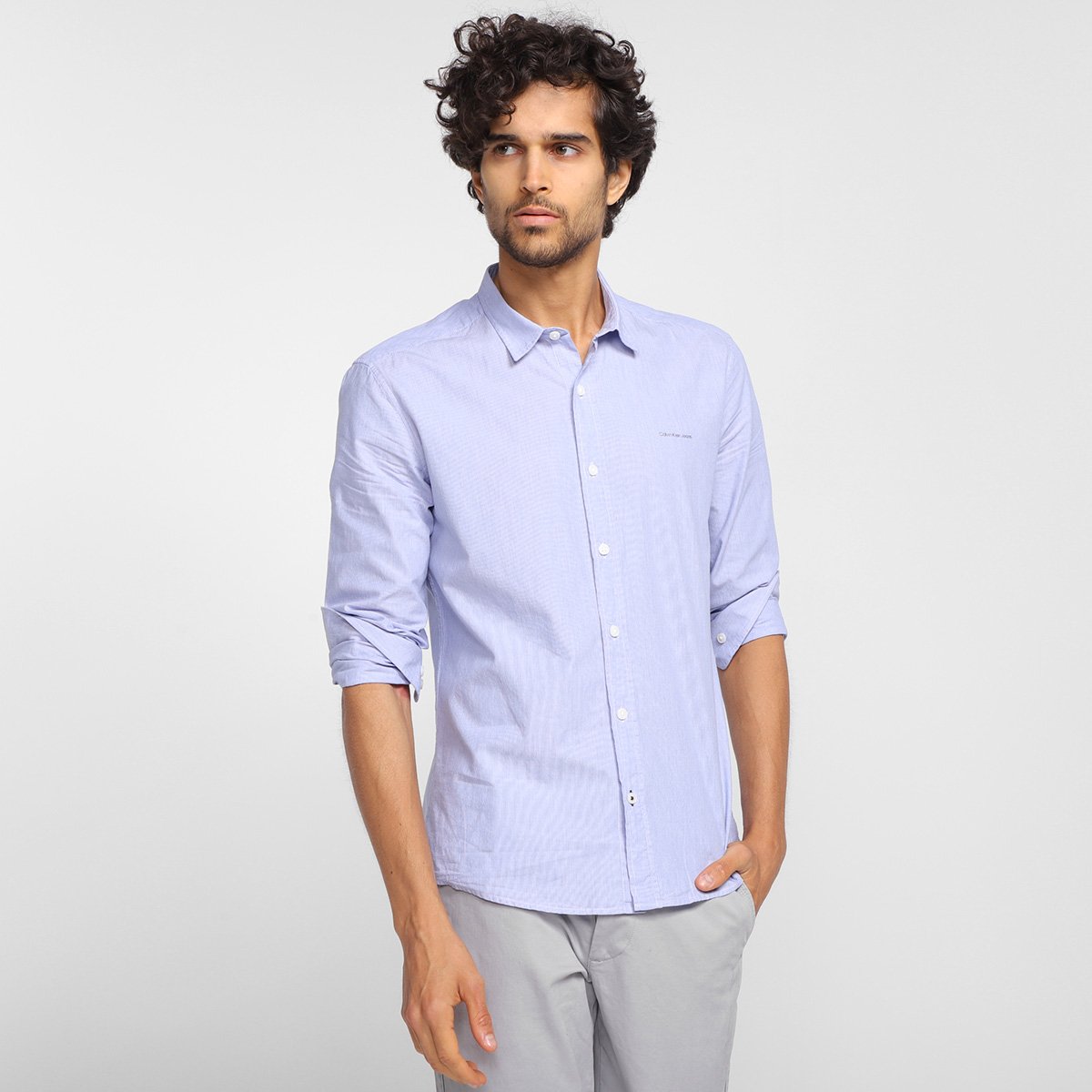 Camisa Manga Longa Calvin Klein Slim Logo Masculina