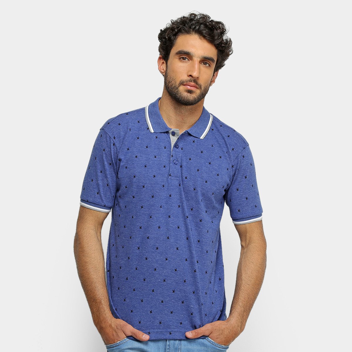 Camisa Polo Broken Rules Mini Print Listras Masculina