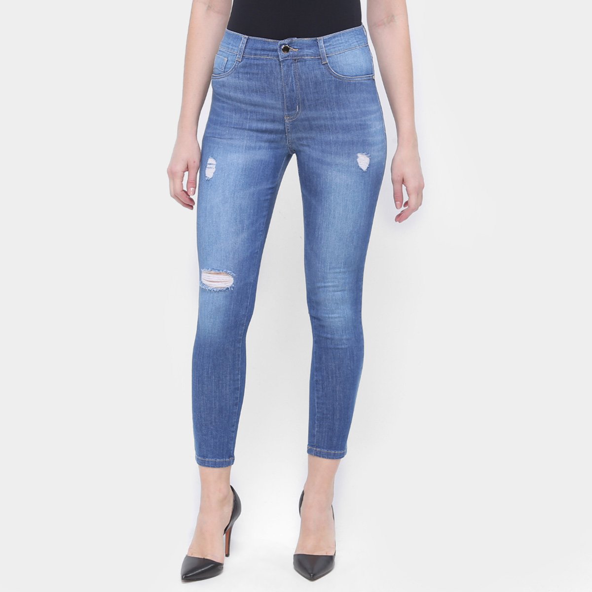 Calça Jeans Cigarrete Sawary Puídos Feminina