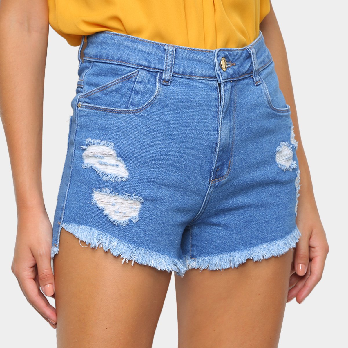 Short Jeans Sawary Barra Desfiada Feminino