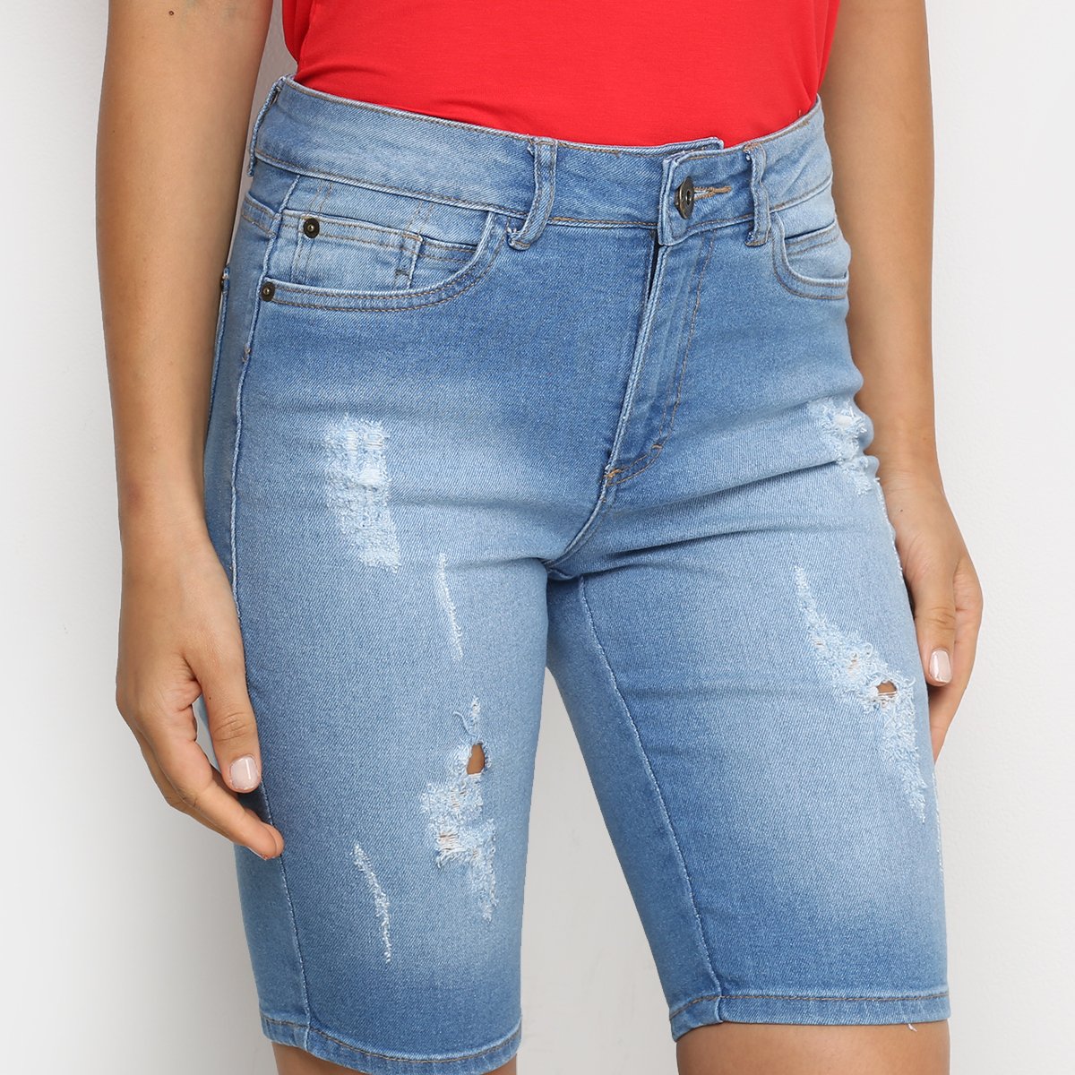 Bermuda Jeans Malwee Ciclista Estonado Feminina