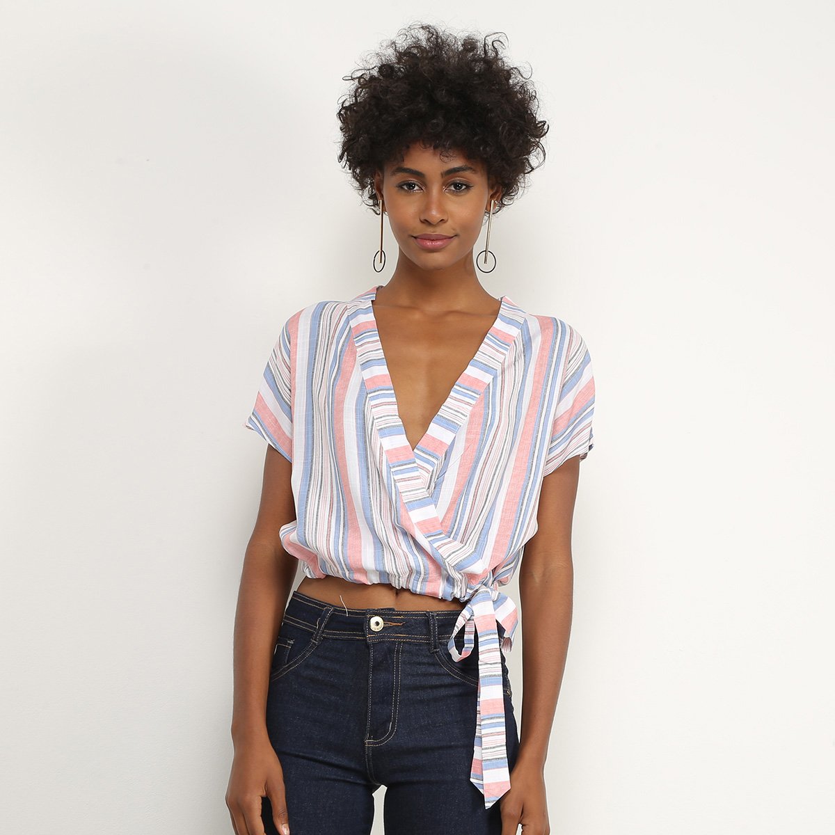 Blusa Lily Fashion Cropped Manga Curta Listrada Feminina