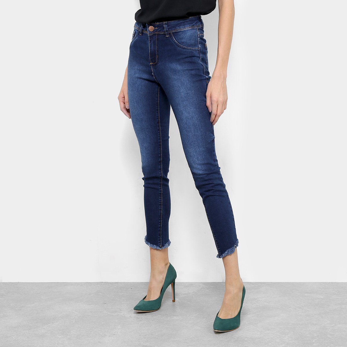 Calça Jeans Skinny Coffee Marmorizada Cintura Média Feminina