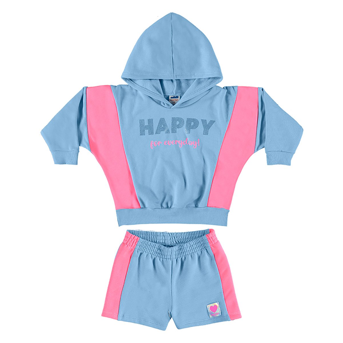 Conjunto Infantil Marlan Blusão Com Capuz e Shorts em Moletom Felpado Happy Menina