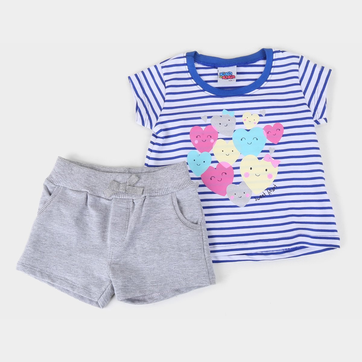 Conjunto Infantil Kiko & Kika Blusa E Shorts Molecotton Listrado Feminino