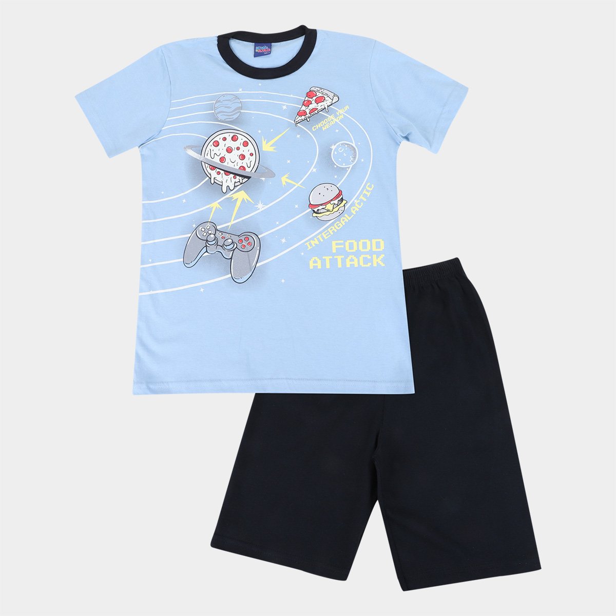 Pijama Curto Infantil Kiko & Kika Brilha No Escuro Espaço Masculino