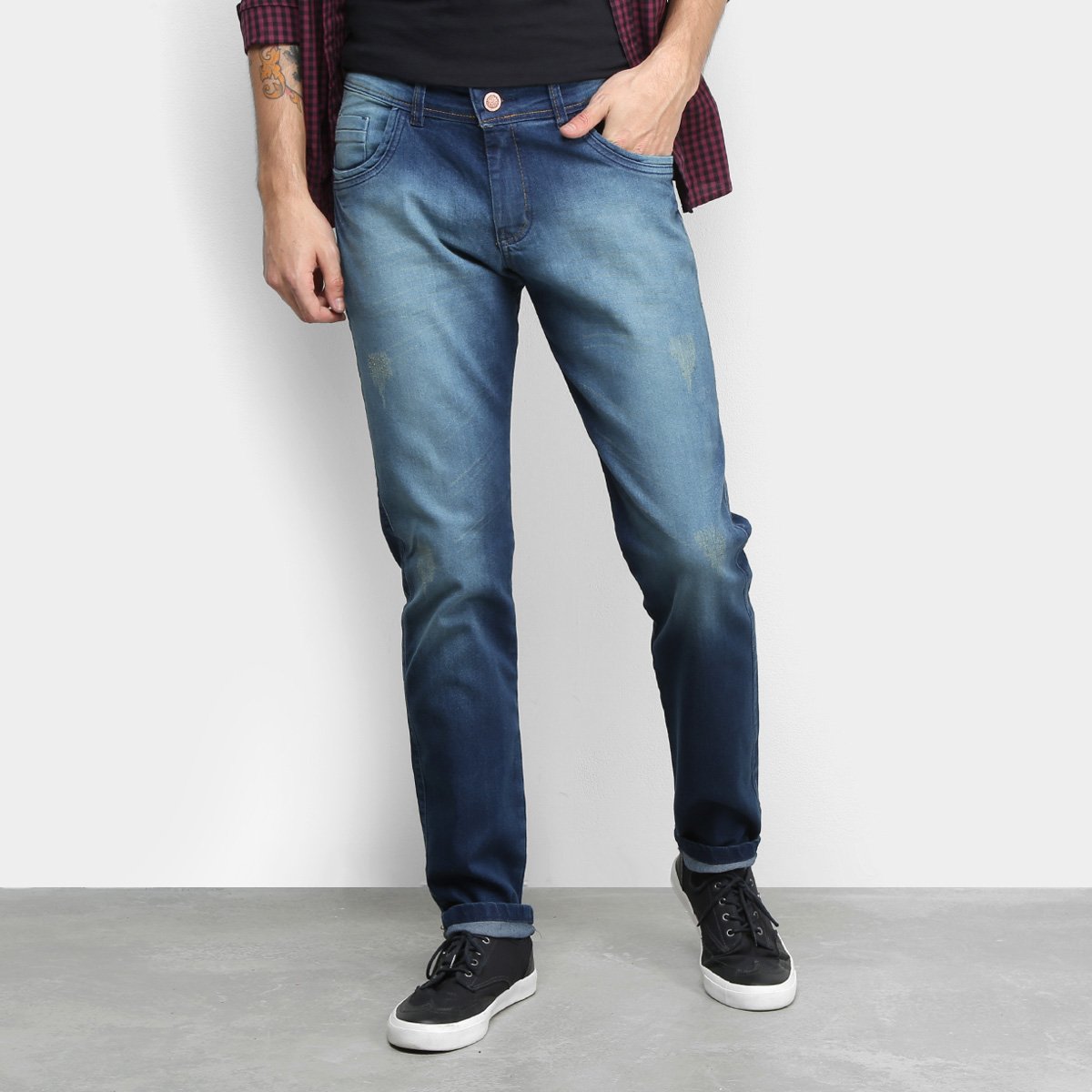 Calça Jeans Grifle Estonada Puídos Masculina