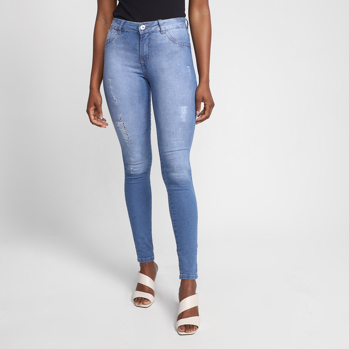 Calça Jeans Skinny Grifle Cintura Média Feminina 1